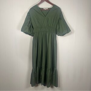 She + Sky Womens Sm Green Puff Sleeve Tiered Maxi Dress Pockets Cottagecore